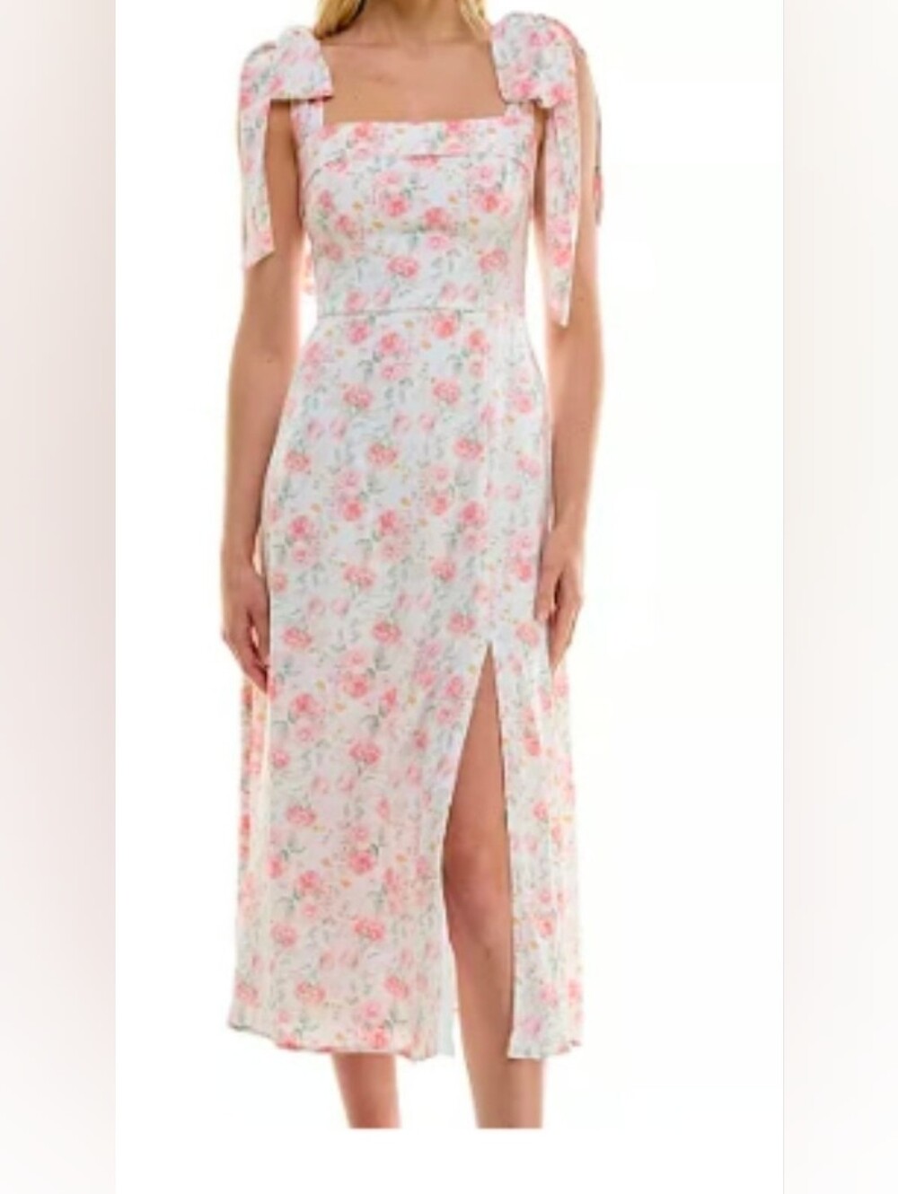 Trixxi Pink Floral Tie-Shoulder Maxi Dress on White